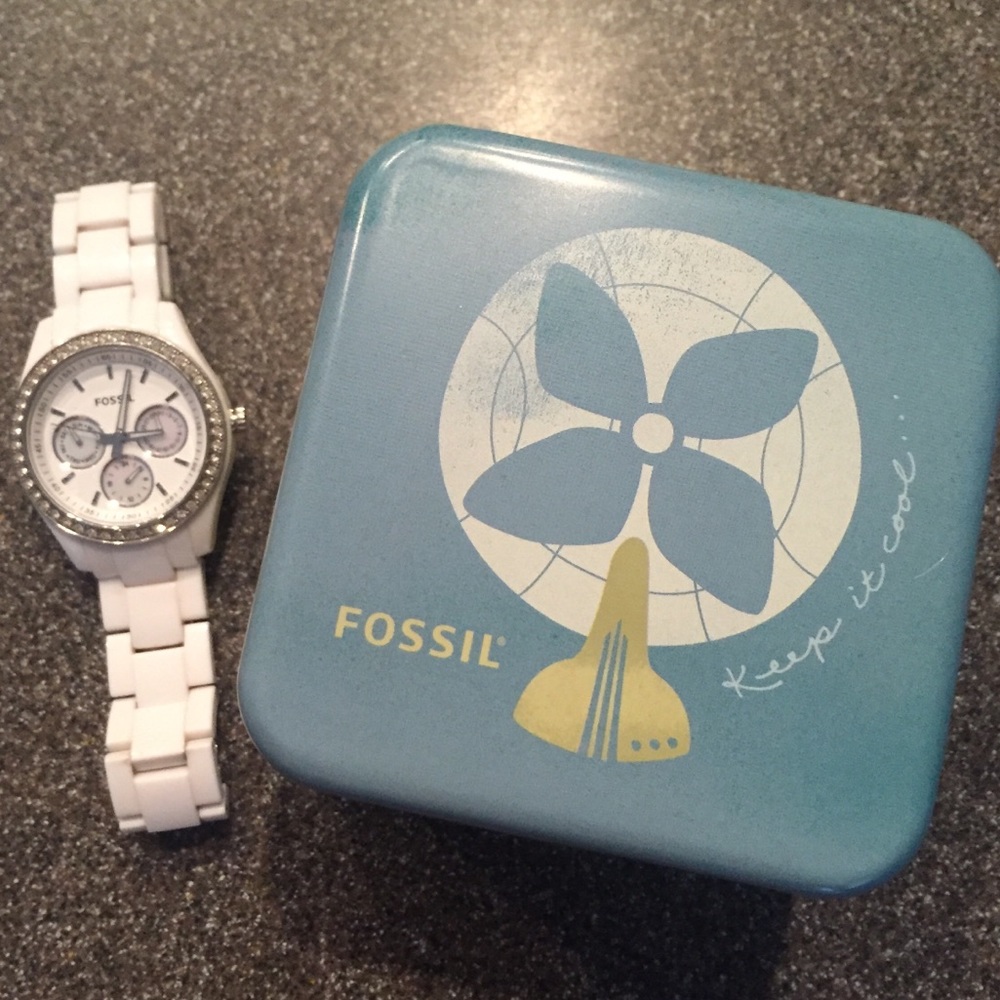 White Fossil Watch